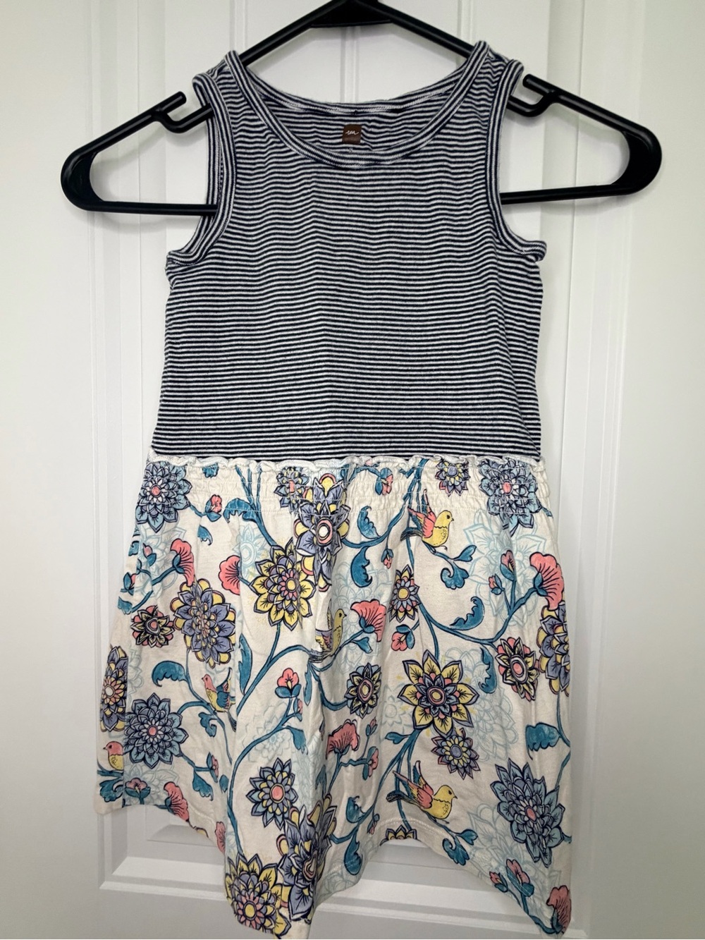 Girls Tea Collection Sundress Sleeveless Cotton Floral/Birds Blue White Sz 5